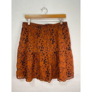 Garnet Hill Large Rust Brown Orange Floral Easy Crinkle Silk Skirt